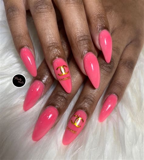 pink nails with chanel symbol|candy chanel nails.